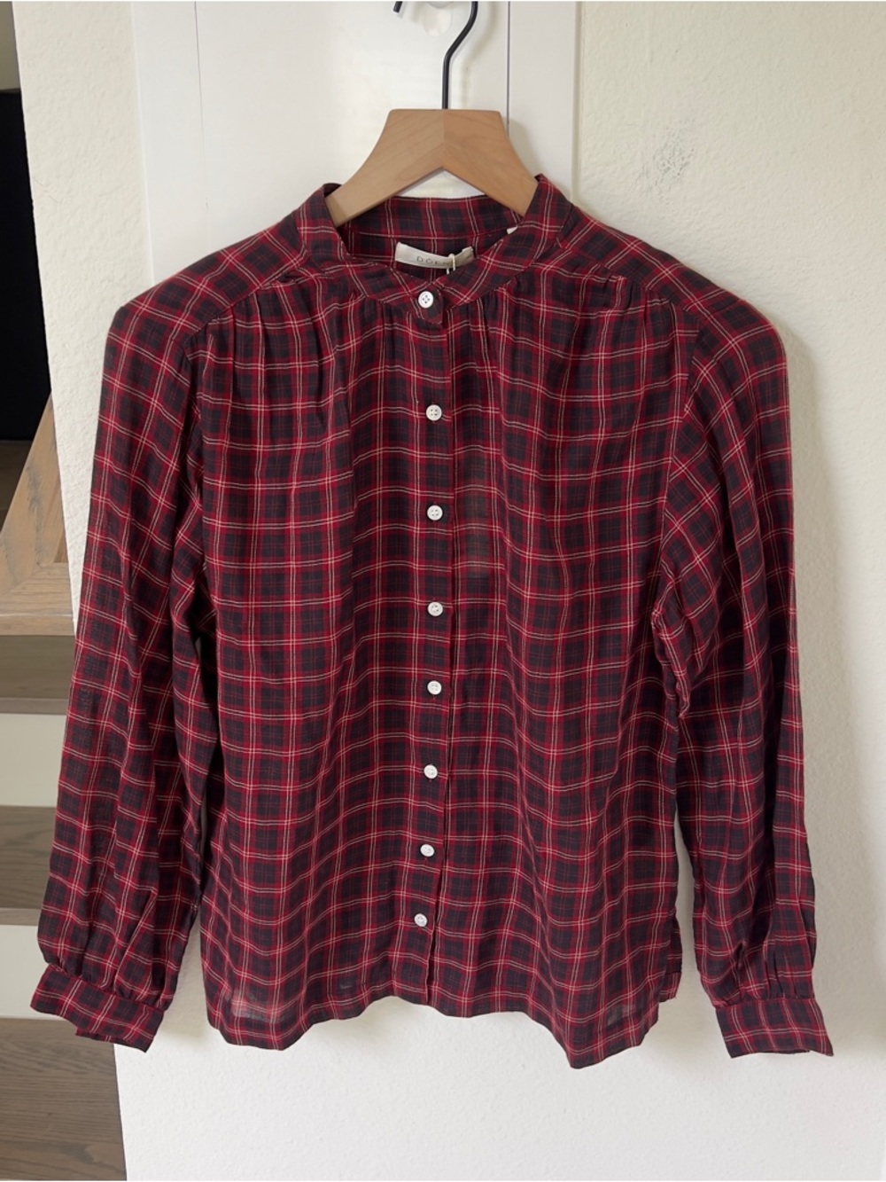 NWT Doen Breena Countryside Plaid Button Up Down Shirt in Black and Red - Picture 3 of 9